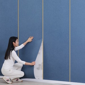 Papier peint mural auto-adhésif en lin épaissi <span class=keywords><strong>de</strong></span> luxe léger, motif géométrique, pour téléviseur, salon, maternelle, revêtement mural souple - Product Image 4