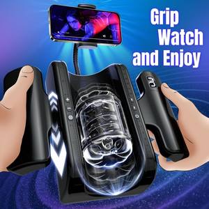 Masturbateurs masculins, jouet sexuel pour hommes avec support de <span class=keywords><strong>téléphone</strong></span> et poignée pliable, 9 vitesses de poussée, chatte de poche, pénis, machine sexuelle à course complète - Product Image 3