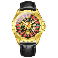 Montre de luxe personnalisée ONOLA, roulette, casino, automatique, rotative, lumineuse, bracelet en cuir, 3BAR, résistante à l'eau, mécanique pour homme