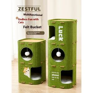 Kratz baum Katzen bett Platzsparendes Filz-Eimer bett 2Tier 3Tier Pet <span class=keywords><strong>Bucket</strong></span> Tree Hole Pet Climbing Frame Große Katze Villa - Product Image 1