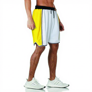 Custom Logo Men's Color Block Print Polyester/Cotton <b>Basketball</b> Shorts Elastic Mid Waist Drawstring Closure Quick Dry Fitness - Product Image 1