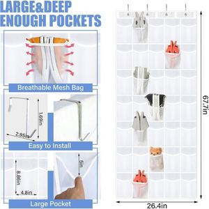 35 Pocket Over the Door <b>Shoe</b> Organizer Breathable Mesh &Non-woven Fabric with Metal <b>Hooks</b> Hanging <b>Shoe</b> Storage Bag for Men Women - Product Image 6