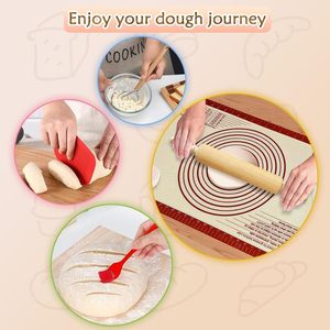 Grand <span class=keywords><strong>tapis</strong></span> de pâtisserie en silicone avec rouleau à pâtisserie en bois Outils de cuisine réutilisables antidérapants sans danger pour la nourriture-Ensemble de cuisson du pain - Product Image 5