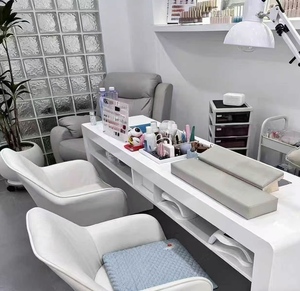 Mesa de Manicura Doble Minimalista, Mesa de Manicura Individual/Triple, Consola Roja para Salón de Uñas - Product Image 5