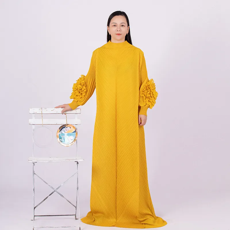 Tianbao Miyake – robe longue brodée à manches longues pour femme, grande taille, à la mode