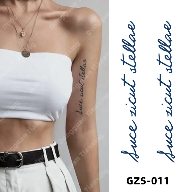 Fabricante comprar adesivos de tatuagem à prova d'água personalizados para mulheres, tatuagem semipermanente de transferência de água, design de linguagem temporária