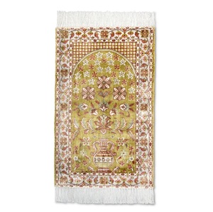 Indian Supplier Light Gold Luxury Viscose <b>Prayer</b> Carpet Premium Sajjadah for Ramadan Eid Gift Wholesale Available for Sale - Product Image 1