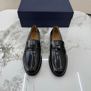Black Genuine Leather Loafers <b>Round</b> Toe Slip-On <b>Cushioned</b> Office Career Men's Solid Color All Seasons Rubber Outsole - Product Image 4