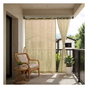 Ivory Glow <b>Eyelet</b> Outdoor <b>Curtains</b> 180 GSM with Soft Neutral Elegance and Light Filtering Weather Resistant Fabric for Sale - Product Image 1