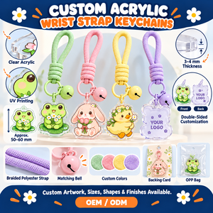 Porte-clés personnalisés en acrylique avec bracelet tressé et clochette, motif animaux de jardin, OEM ODM - Product Image 4