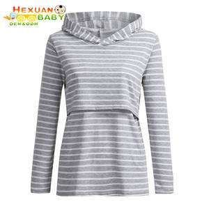 Las mujeres mamá embarazada enfermería maternidad manga larga rayas Tops blusa <span class=keywords><strong>ropa</strong></span> de alimentación de lactancia Top Sudadera con capucha - Product Image 4