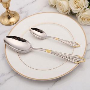 Cuillère longue classique argentée écologique pour desserts/salades, avec long manche, pour la maison, les mariages, les fêtes, la décoration de table, durable - Product Image 1