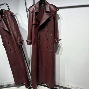 2025 <span class=keywords><strong>Trench</strong></span> lunghi in pelle a grana nera di lusso cappotto lungo doppio petto cappotto lungo da donna in pelle - Product Image 5