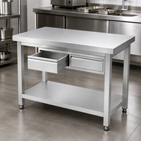 Table de travail en acier inoxydable de qualité export, 201, industrielle, réglable, à base ouverte, avec pieds carrés, pour la restauration et la cuisine
