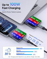 SUNGUY Nuevo Cable USB C de 100w, Cable de Alimentación Tipo C, Cable de Carga Rápida con Indicador para Teléfono, Laptop y Uso en el Automóvil