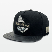 Bordado personalizado parche Logo Flat Bill Caps PU de alta calidad de cuero de ala Snapback Cap