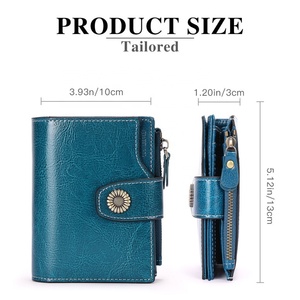 Wholesale Genuine Leather Bifold RFID Blocking Short <b>Ladies</b> <b>Wallet</b> Zipper Vintage New Small Genuine Leather Women's Polyester - Product Image 2