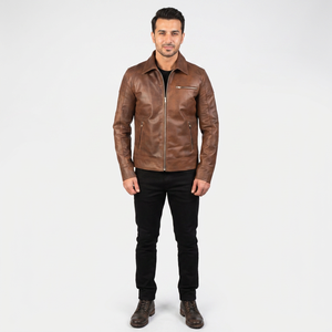 OEM 2026 Custom Men's Stand Collar Cow Skin Leather Jacket High Quality <b>Canvas</b> Best Design High Street jacket for men - Product Image 1