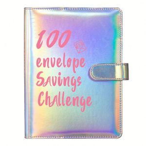 100 Envelopes Money Saving Challenge Budget <b>Binders</b> <b>A5</b> PU Leather Budget Loose Leaf Design - Product Image 1
