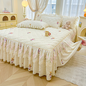 Juego de Ropa de Cama Acolchada con Diseño Floral Morado, 4 Piezas, Cubrecama con Volantes de Encaje y Fundas de Almohada, Tamaño King y Queen, Ropa de Cama de Algodón Suave - Product Image 5