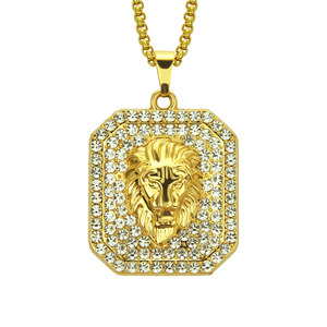 <span class=keywords><strong>Nouveau</strong></span> collier hip-hop avec pendentif tête <span class=keywords><strong>de</strong></span> lion sertie <span class=keywords><strong>de</strong></span> diamants, article <span class=keywords><strong>de</strong></span> mode tendance - Product Image 1