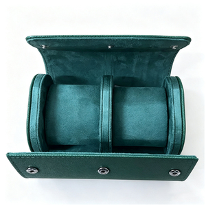 Étui à montres vert en PU, 2 emplacements, doublure en velours, organisateur de rangement portable pour montres pour hommes - Product Image 4