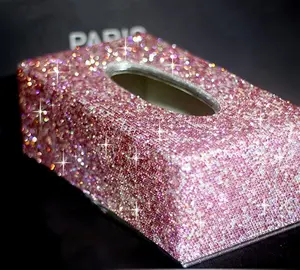 豪华车家居装饰粉色纸巾盒支架水晶菱形块状纸巾盒