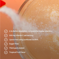 Poudre de Vitamine C Liposomale Végétalienne Sans Sucre 500mg Saveur Fruits Tropicaux Marque Blanche – Complément pour le Soutien Immunitaire et le Collagène