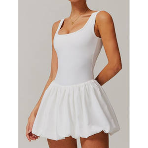 Falda acampanada de gasa rosa con dobladillo con volantes, cintura elástica y diseño en línea A para mujer, ropa casual de verano - Product Image 6