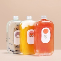 Bouteilles en plastique PET plates en gros, qualité alimentaire, jetables, pour jus, boissons froides, thé, lait, café, avec bouchon à vis