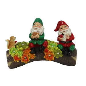 Wholesale stump figurines with solar energy garden gnome with light cute animal toy solar figurine garden decoration