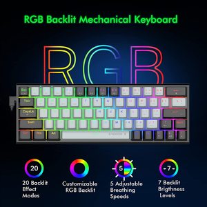 <b>Wireless</b> 60% Mechanical Gaming Keyboard Bt/2.4g Usb Type-c Rgb Backlit 63 Keys Compact Metal Red Switches Programmable - Product Image 5