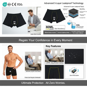 Sous-vêtements d'incontinence lavables Hygieia <span class=keywords><strong>pour</strong></span> <span class=keywords><strong>hommes</strong></span>, 80 ml, réutilisables, absorbants, en coton, anti-fuites, avec certification FDA, CE, ISO - Product Image 2