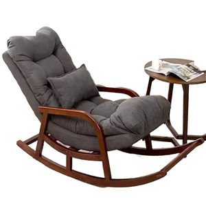 Chaises de salon en bois confortables, chaise longue de patio extérieure avec coussin épais gris - Product Image 1