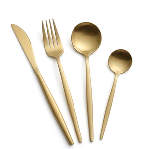 Ensemble de couverts en acier inoxydable plaqué or, finition miroir, luxe moderne, vaisselle de mariage, passe au lave-vaisselle, couverts pour table à manger - Product Image 1