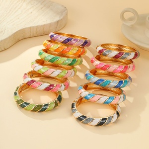 Bracelet double pièce en alliage sergé, incrusté de diamants, émaillé coloré, inaltérable, style rétro et tendance - Product Image 1