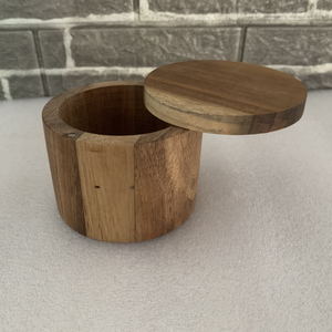 Boîte à sel en bois d'acacia écologique, boîte à épices de cuisine avec couvercle rotatif, récipient de stockage pour assaisonnements et poivre, outils à épices, lavage à la main - Product Image 4