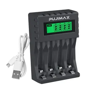 PUJIMAX 1.2v可充电aaa电池充电器4插槽智能液晶aa电池充电器nimh nicd工具1.2v 2a 3a电池充电器