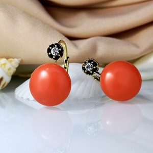 Orecchini rotondi rosso corallo da donna, gioielli vintage geometrici alla moda - Product Image 3