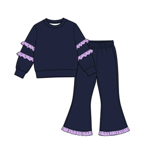 Nueva Llegada de Ropa para Niños, Conjuntos de Color Sólido, Ropa de Algodón con Volantes, Conjuntos Combinados para Niños - Product Image 5