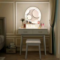 Combohome Meuble de chambre de luxe, Coiffeuse moderne en panneau de bois avec miroir de maquillage à éclairage LED et rangement