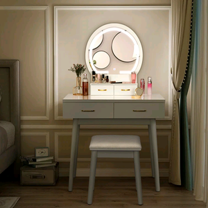 Combohome Meuble de chambre de luxe, <span class=keywords><strong>Coiffeuse</strong></span> moderne en panneau de bois avec <span class=keywords><strong>miroir</strong></span> de maquillage à éclairage LED et rangement - Product Image 3