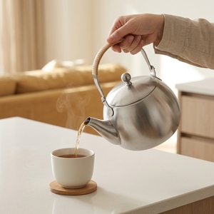 <span class=keywords><strong>Teiera</strong></span> in Acciaio Inox da 750ml con Manico in Rattan e Coperchio in Acciaio Inox <span class=keywords><strong>per</strong></span> Fornelli a Gas e a Induzione - Product Image 2