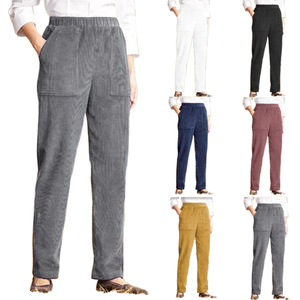 Pantalones Casuales de Mujer Ohsisa, Transpirables, de Poliéster/Algodón, con Diseño de Corduroy, Corte Recto, Cintura Media, para Otoño - Product Image 1