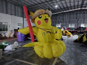 Modèle gonflable <span class=keywords><strong>Pikachu</strong></span> personnalisé avec chapeau de paille, adorable <span class=keywords><strong>Pikachu</strong></span> géant gonflable jaune, modèle de personnage de dessin animé pour la décoration - Product Image 3