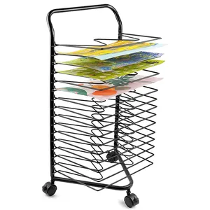 JH-Mech Art Drying Rack With Wheels For Classroom Painting Crafts 16 Shelves Drying Rack For Artist Painting Panels