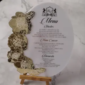 Custom Design Luxury Gold and White Acrylic Menu Cards for Wedding Event