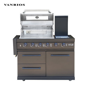 Cuisine mobile d'extérieur avec <span class=keywords><strong>plancha</strong></span> en acier, équipement de bar barbecue, îlot de cuisson portable au gaz avec évier et réfrigérateur pour jardin - Product Image 6