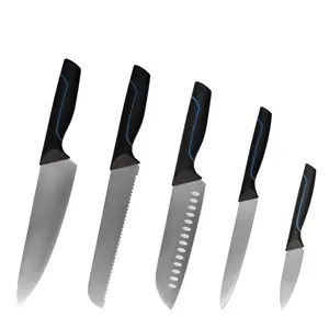 طقم سكاكين Cuchillos مكون من 5 قطع مصنوعة من الصلب المقاوم للصدأ والكربون العالي ومصنوعة من مجموعة سكاكين الشيف المهنية للمطبخ مع مقبض من البولي بروبيلين والبولي بروبيلين الحراري