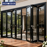 Portes coulissantes pliantes en aluminium à rupture de pont thermique RICHOCEAN, insonorisées, avec panneaux en verre trempé, du sol au plafond